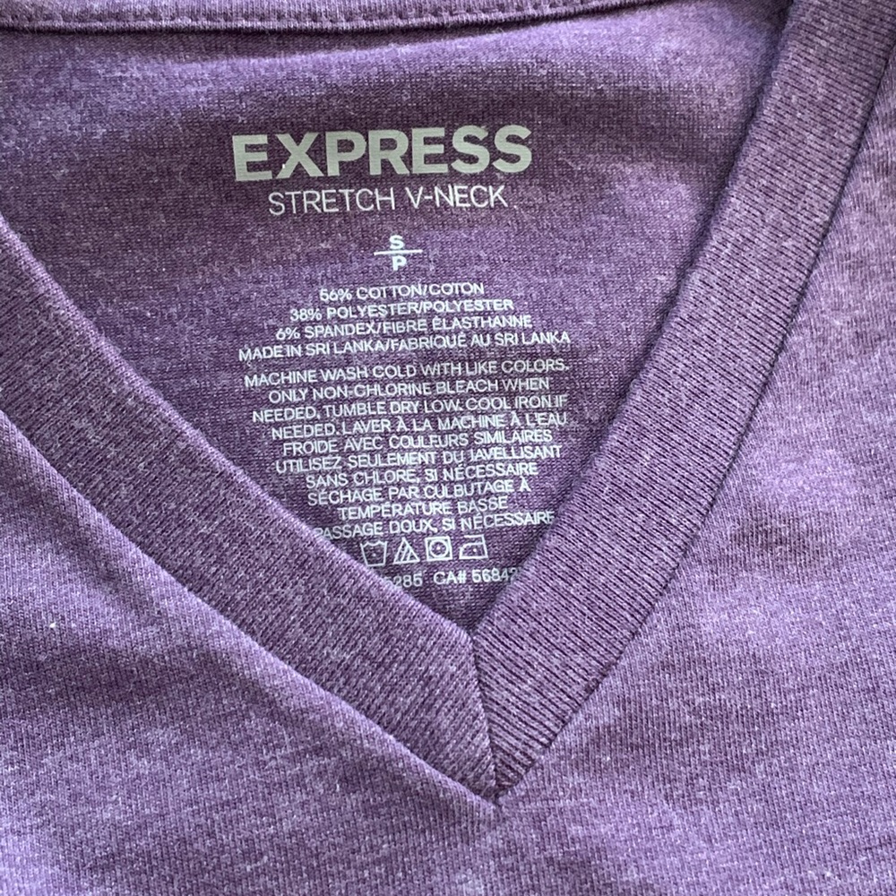 Express Purple Color Stretch V-Neck Short Sleeve Men’s Shirt, Small - Picture 6 of 11